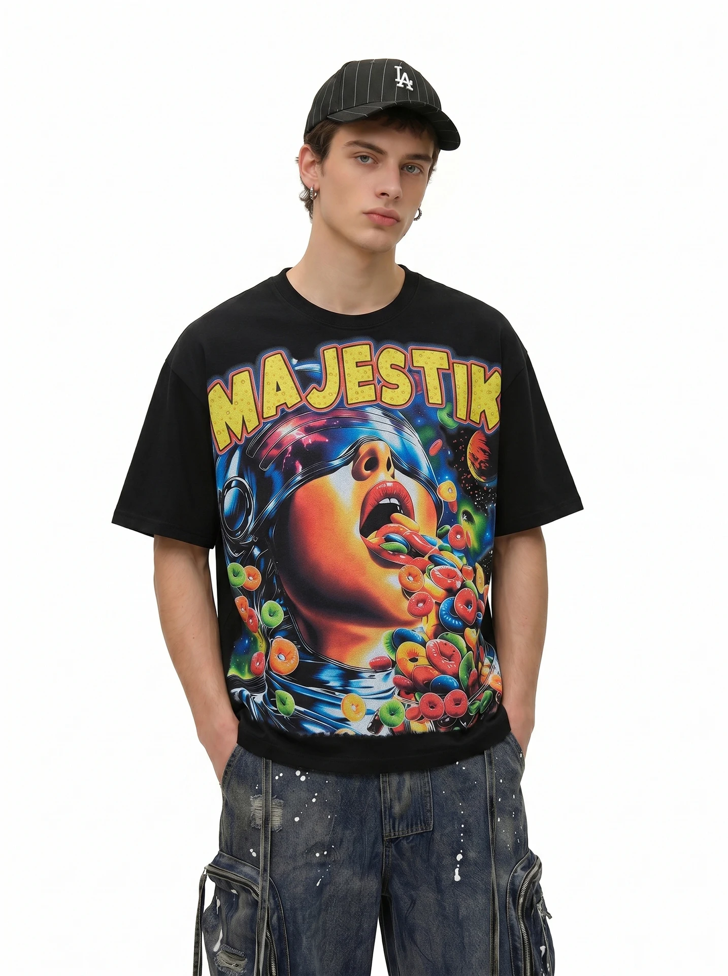 

BETEBULE American High Street Short Sleeve T-Shirt Men Summer Loose Fit Printed Design Trendy Brand Casual Loose Top