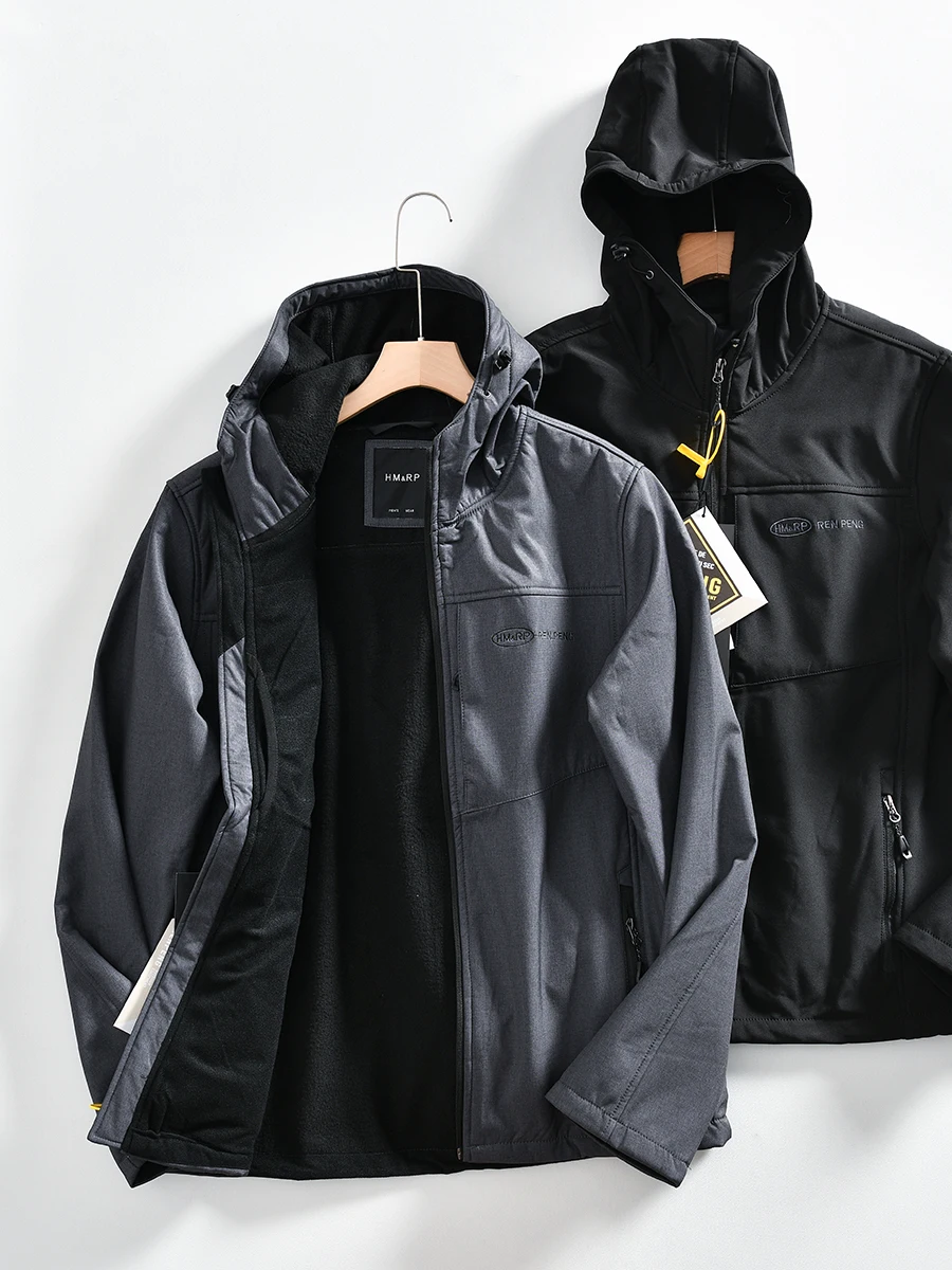 

Outdoor Men's Fleece Lined Soft Jacket Windproof Waterproof Casual Hooded Autumn Winter Fashion Urban Style Polyester F...