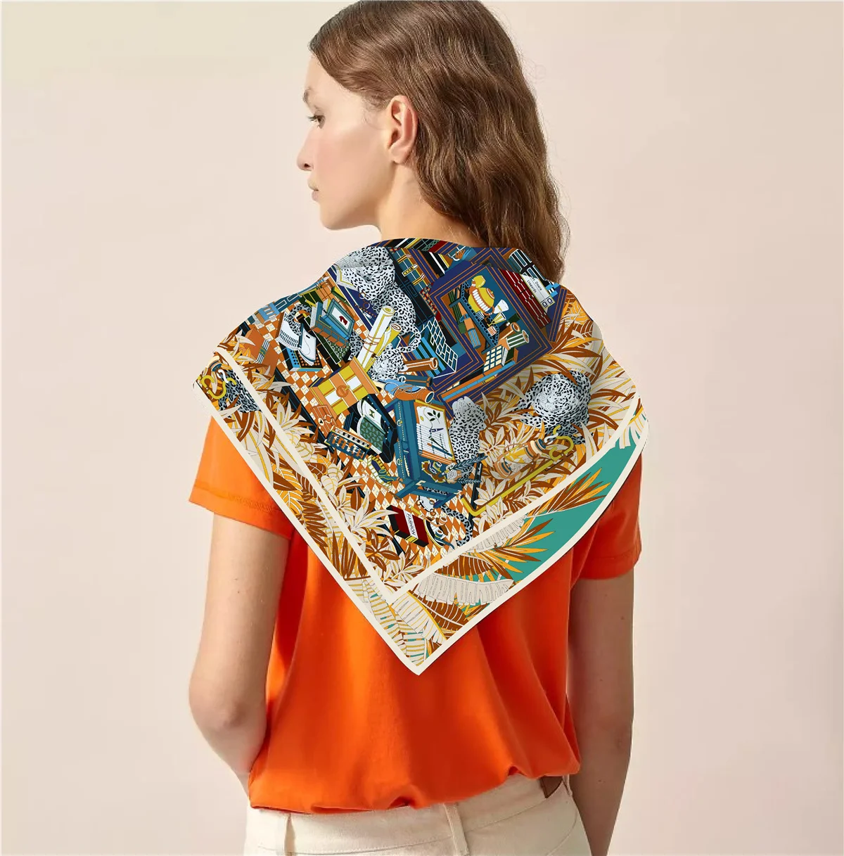 90 cm Bücherregal Leopard Marke Platz Schal Frauen Twill Seide Schal Schal Hijab Luxus Bandana Foulard Halstuch Kopf Schal – Detail 14