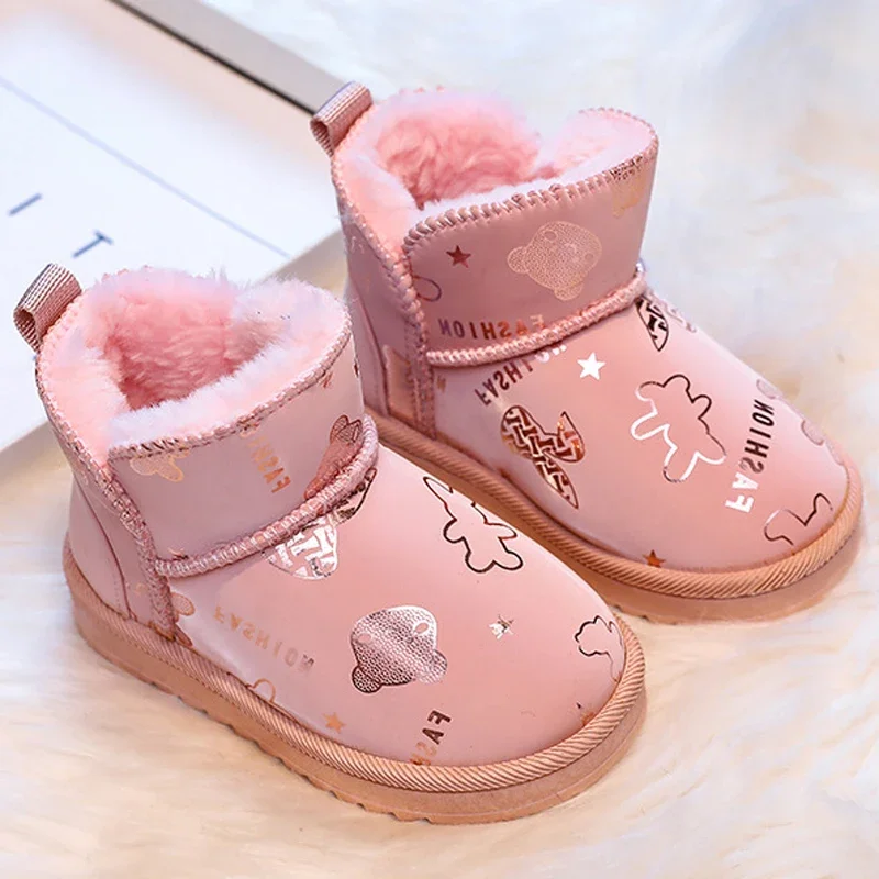 

2025 New Kids Fashion Print Snow Boots Boys Girls Warm Plus Lined Boots Non-slip Outdoor Shoes Children's Casual Boots