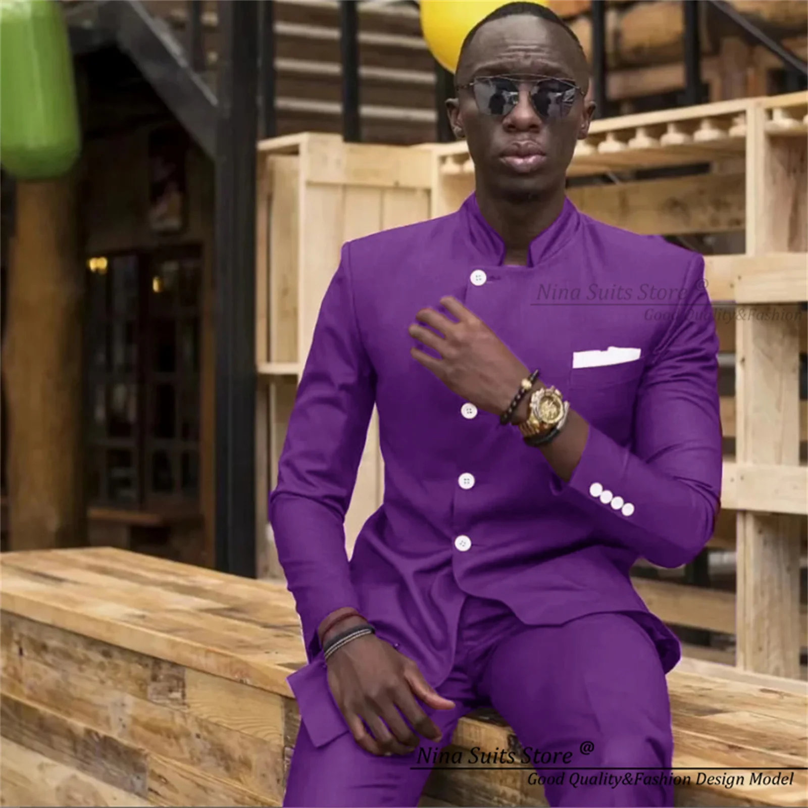 Oje African Men Clothing, African Men Suit, African Men's Wear,African Clothing,2 pieces African Wedding Men,Purple long sleeve Modern dress outlets