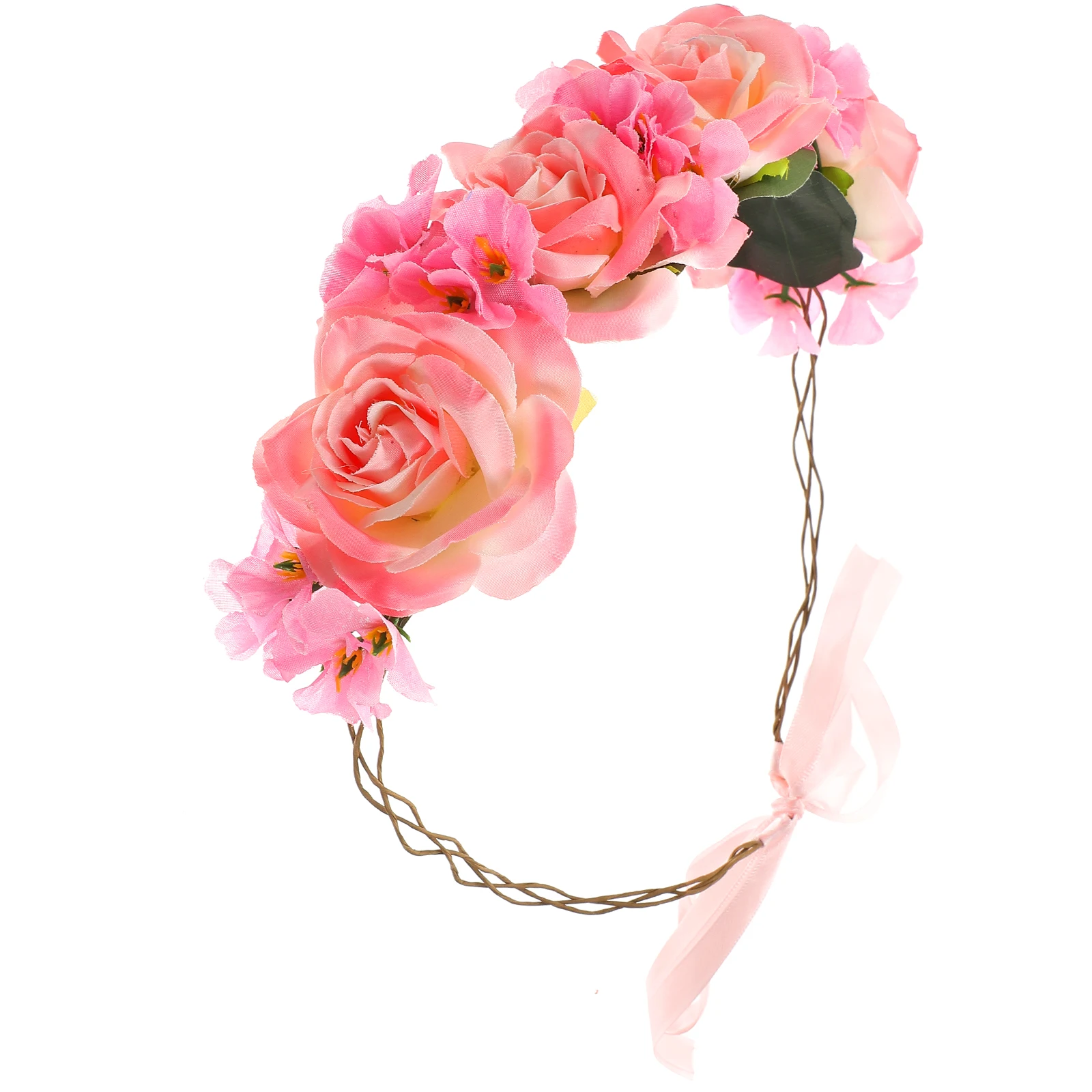 

Graceful Pink Rose Hair B Artificial Flower Headb Ribbon Binding Wreath Crown for Wedding Party cosplay masquerade Christmas
