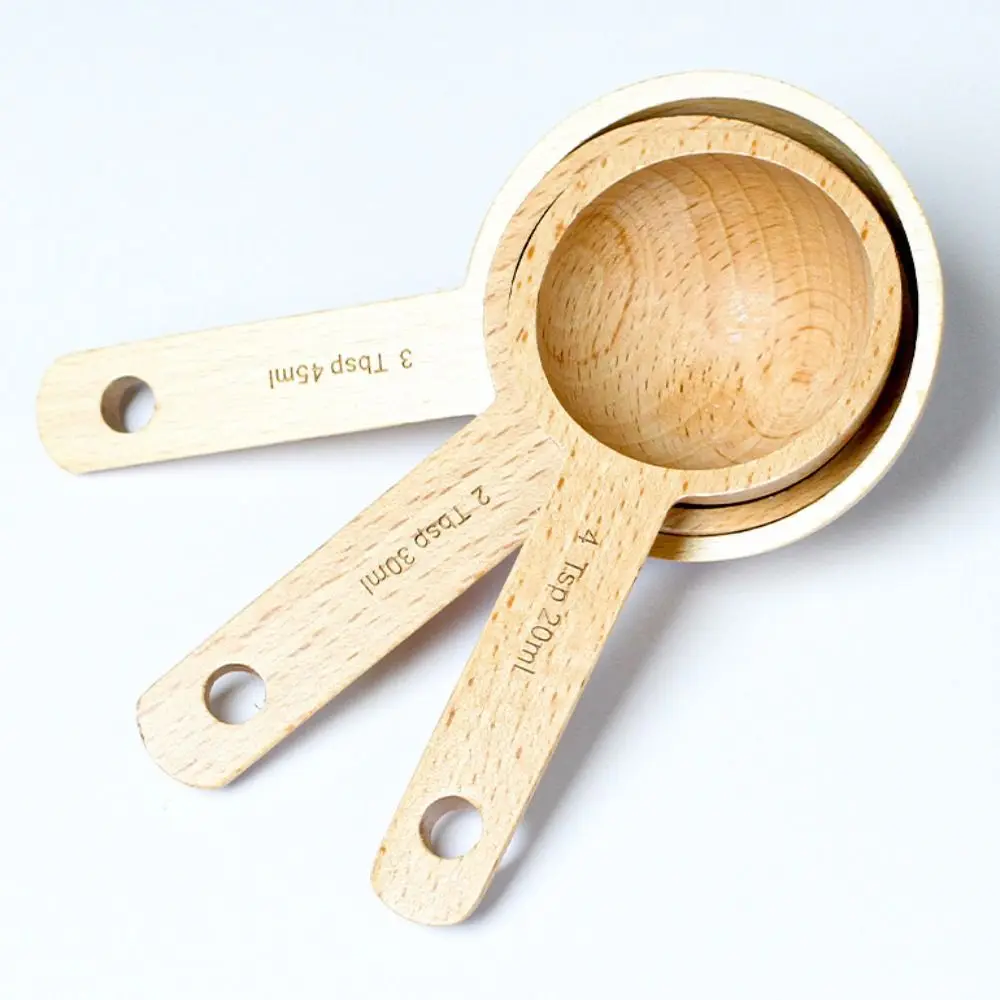 Beech/Walnut Wooden Measuring Spoon 7.5/10/15/20/30/45ML Multipurpose Coffee Tea Sugar Spice Spoon Kitchen Gadgets Coffee