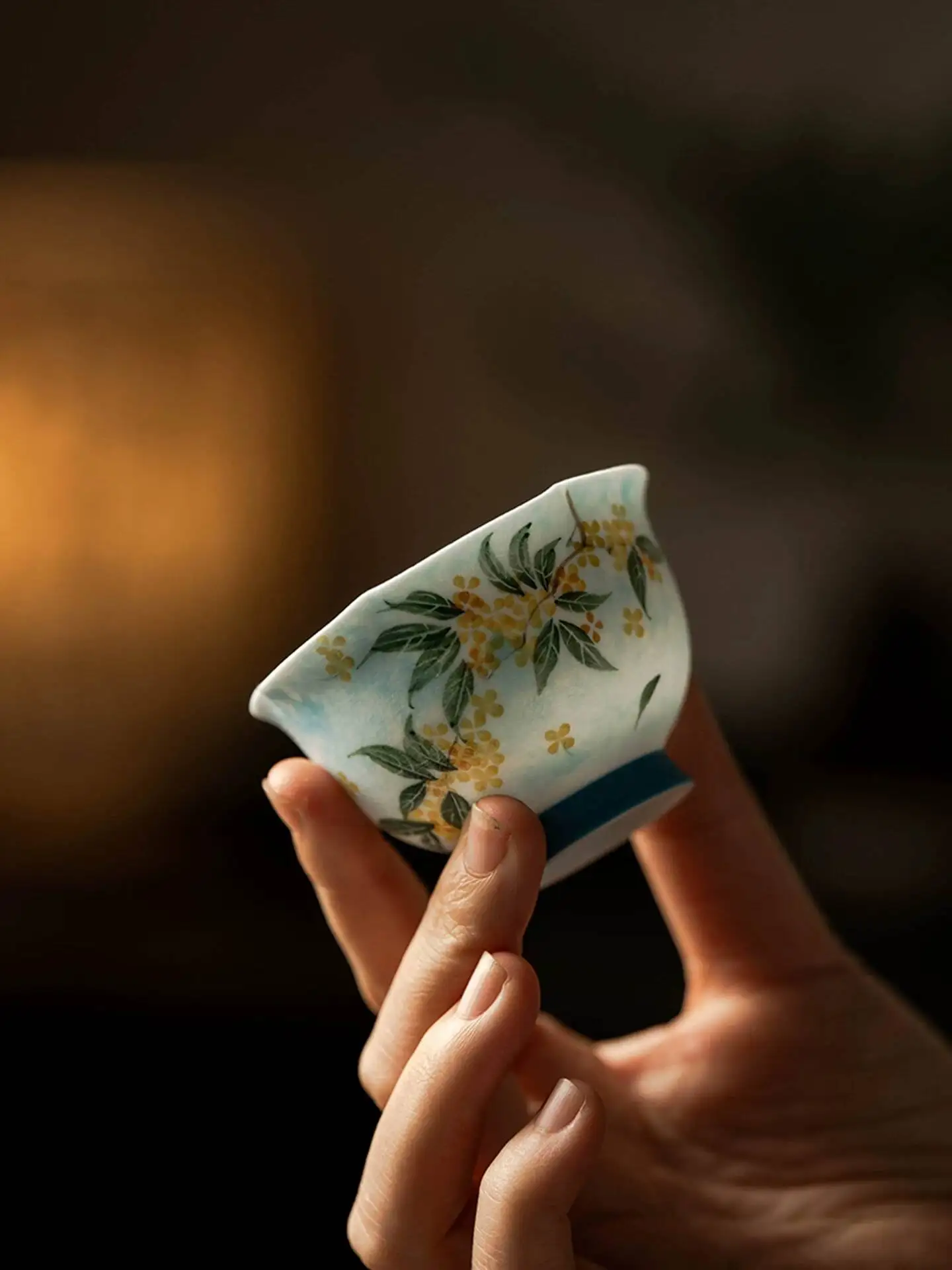 Master New Chinese-Style Ceramic Set, Hand-Painted Golden Osmanthus Fragrant Flower Mouth Cup, Household Ladies' Special Tea Cup