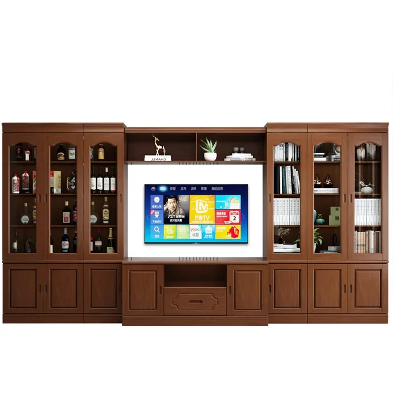 

Modern simple solid wood TV background with bookcase combination large living room