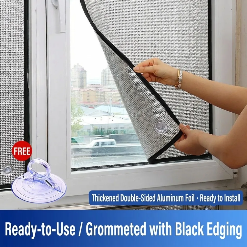 Insulating Window Film Anti-Heat Sun Protection Window Tint, Anti-Glare Static Film with Suction Cups, Full Shade UV Blocking