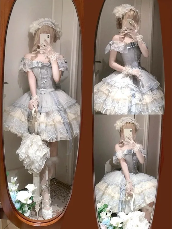 Blue Sweet Girl Swan Ballet Style Embroidery Lolita Dress Lolita Cute Style Cake Dress Daily