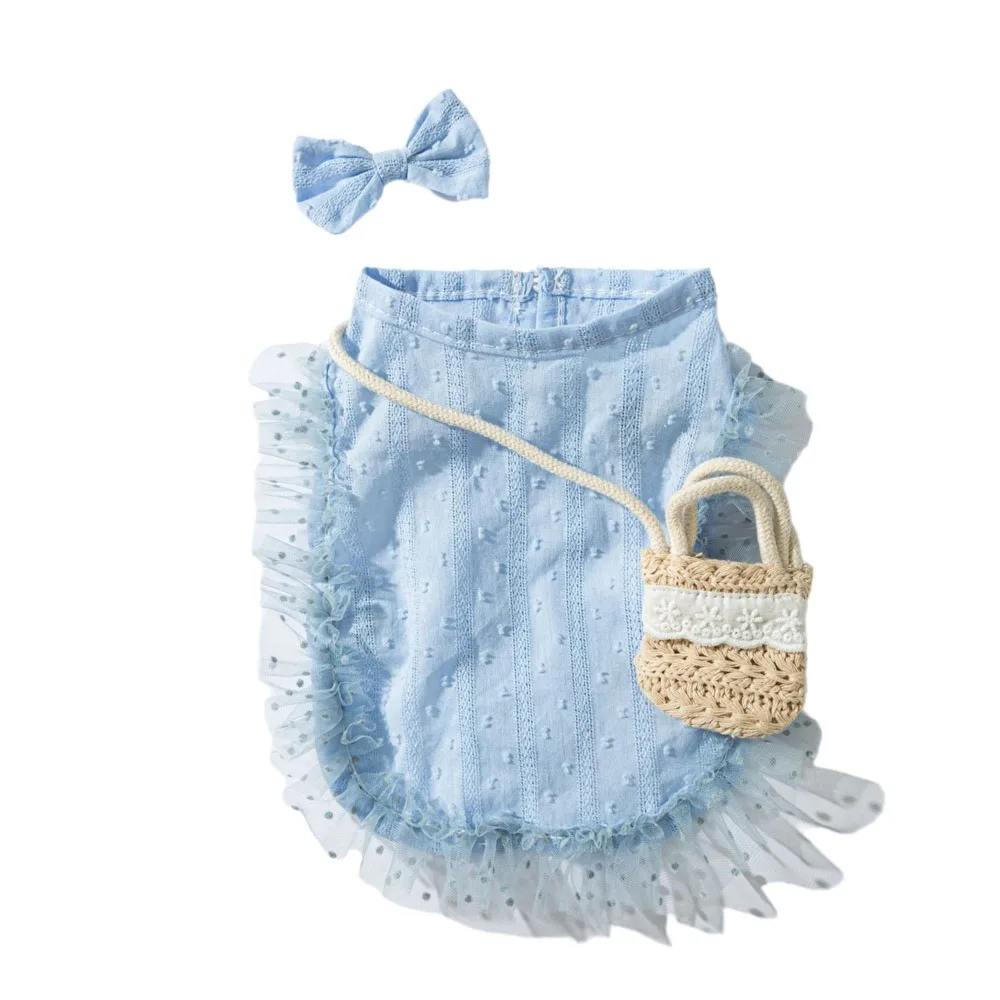 

Thin Pet Lace Dress Comfortable with Bag and Hair Clip Cat Princess Skirt Breathable Dog Cooling Vest for Spring Summer