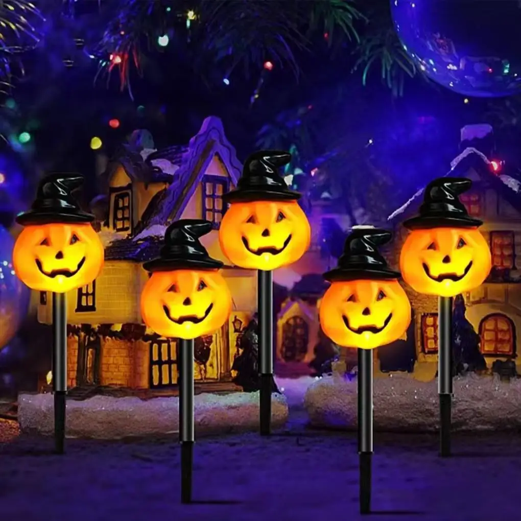 Energia Solar Halloween Light, luzes de abóbora ao ar livre, jardim gramado, plug-in Horror Atmosfera Props, Halloween Party Supplies, 5pcs