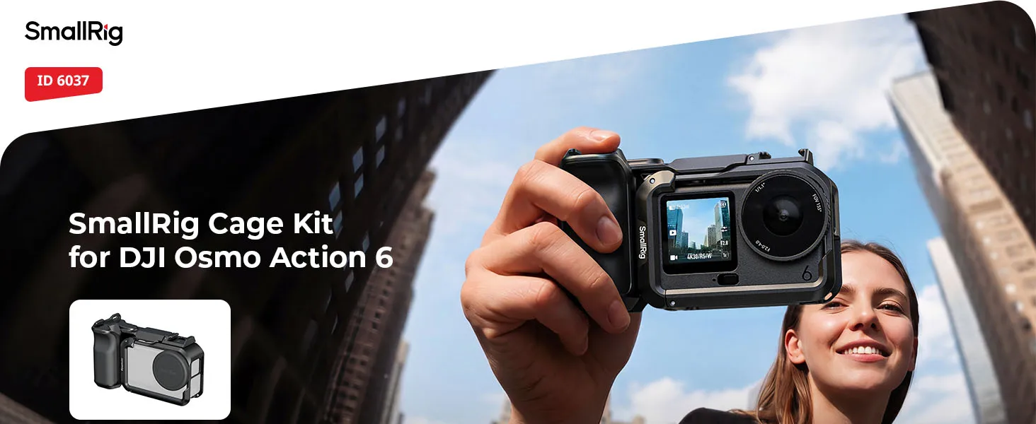 SmallRig Basic Cage Kit für DJI Osmo Action 6, Street-Fotografie-Griff mit Silikon-Objektivabdeckung und Cold-Shoe-Auslöseradapter – Detail 1