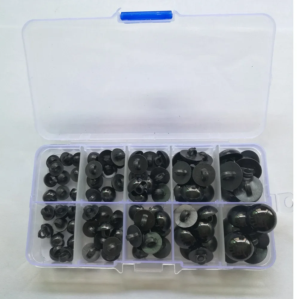 100PCS 9-15mm Stuffed Toy Black Buttons Plastic Safety Eyes for Teddy Bear Doll Animal Crafts Box Cartoon Animal Puppet Crafts