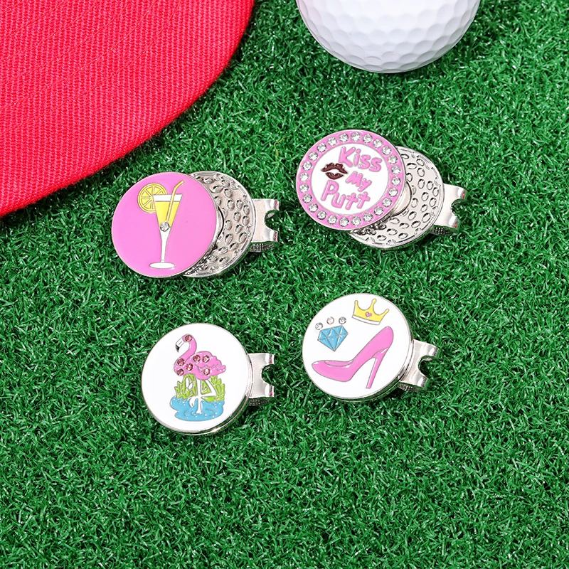 Golf Ball Mark Strong Magnetic Detachable Golf Hat Clip 25mm Marker Pink with Zircon Golf Supplies Accessories For Women Friends