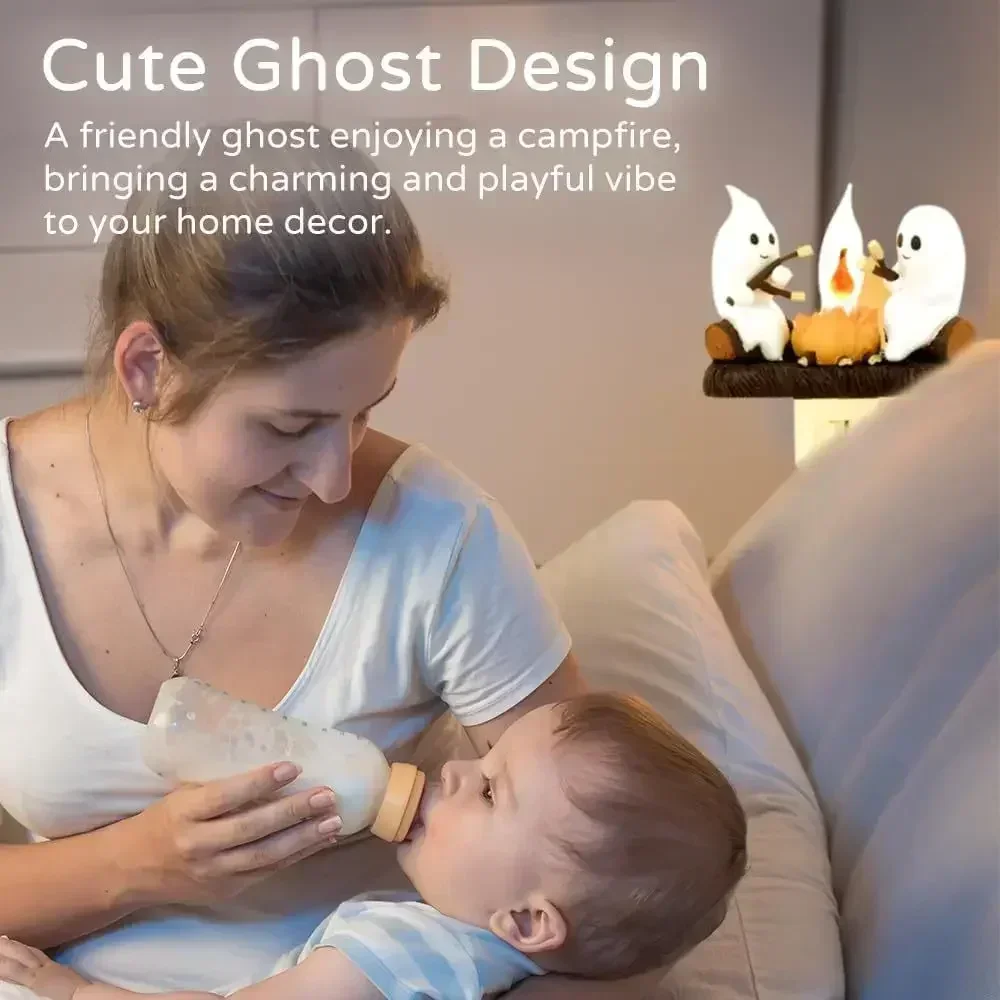 Xiaomi Ghost Halloween Night Lamp Campfire Flickering Night Light EU US Plug In Electric Flame Lantern For Room Bedside Decor