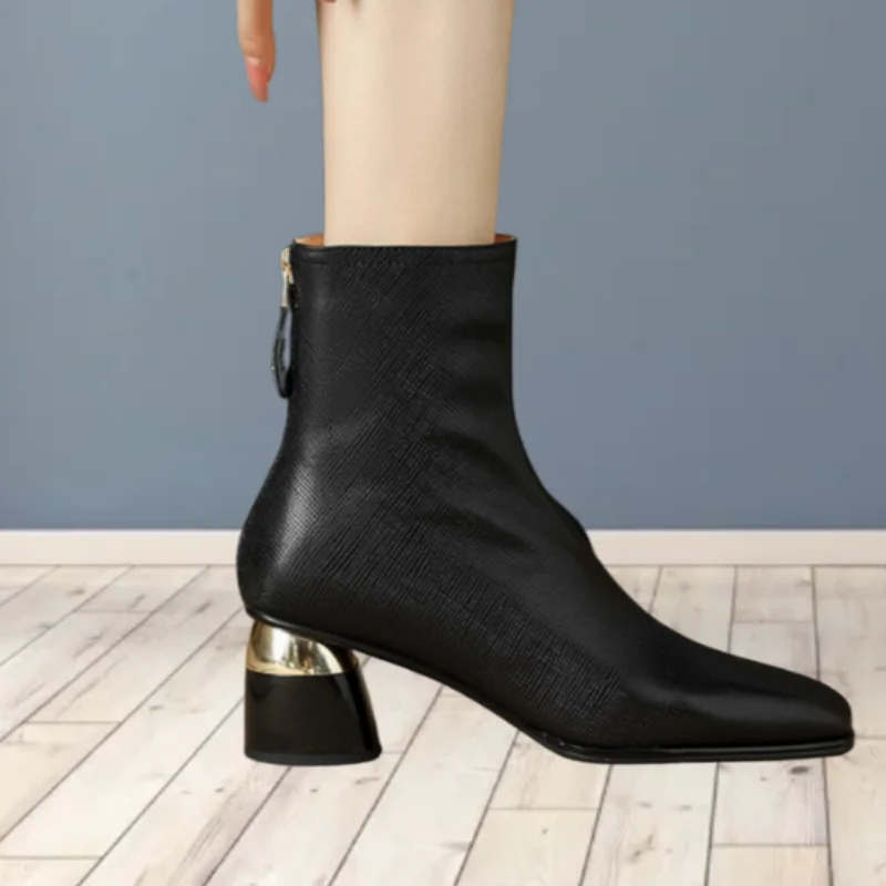 Square Toe Short Boots Woman 2024 Fall/Winter Shoes Women High Heeled Boots Rhinestone Chunky Heel Female Booties Fashion New