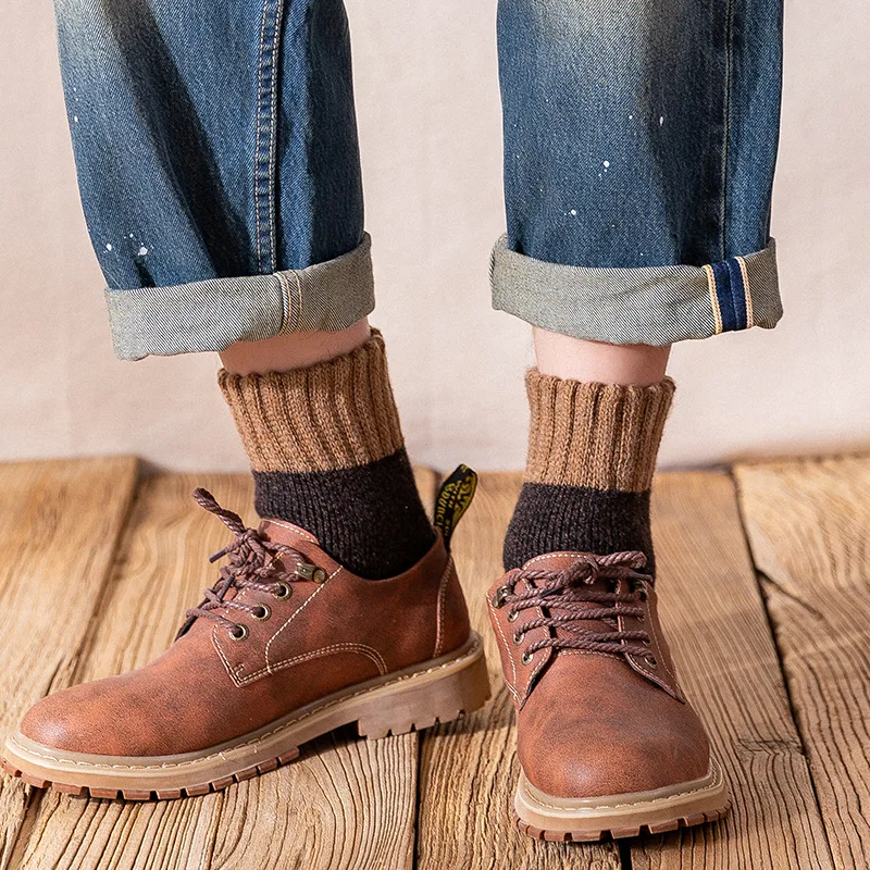 Thick Socks In Winter Men's Socks with Velvet Padded Terry Warm Socks In Autumn and Winter Retro Base Wool Socks