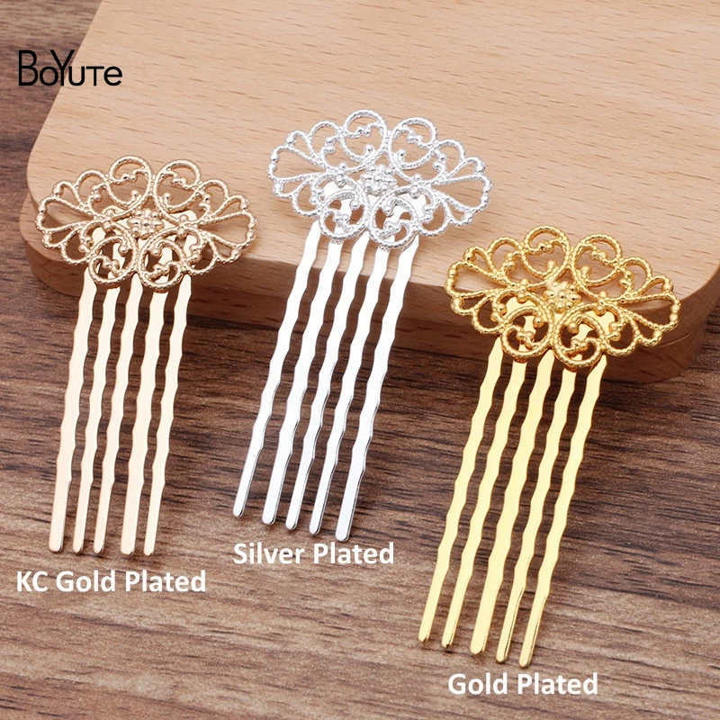 BoYuTe Custom Made (200 Pieces/Lot) Metal Brass Filigree Hair Comb 5 Teeth Tiara Diy Bridal Wedding Hair Accessories Wholesale