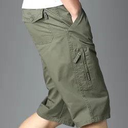 Calções de carga de meia-idade dos homens com cordão soild cor shorts masculino tático multi-bolso macacão masculino casual jogging shorts L-5Xl