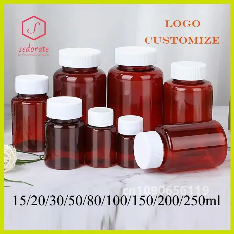 10/20/50/100pcs Amber Plastic Bottle 15/20/50/60/80/200/250ml Refill Bottles Brown PET Bottle Pill Lucifugal Container Jh6801