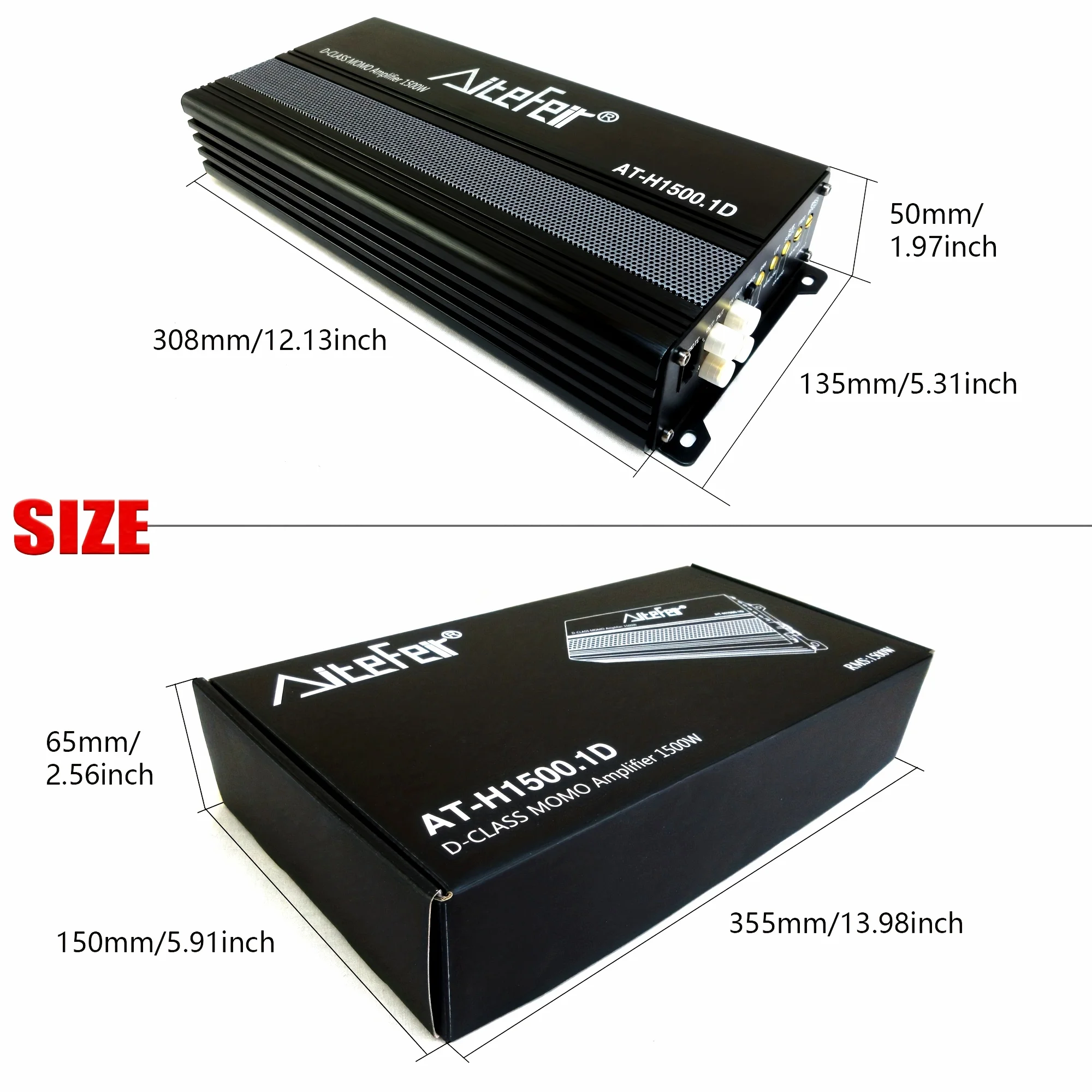 1500W Class D Mono Car Amplifier with Remote Subwoofer Controller, High Efficiency Aluminum Alloy Car Audio Amp
