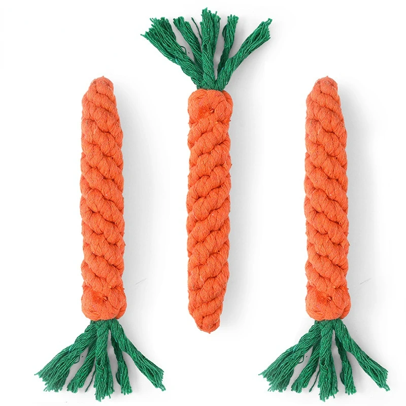 

1PC Dog Toy Carrot Rope Dumbbell Puppy Cleaning Teeth Chew Squeak Squeaker Toy Durable Braided Bite Resistant Pet Supplies