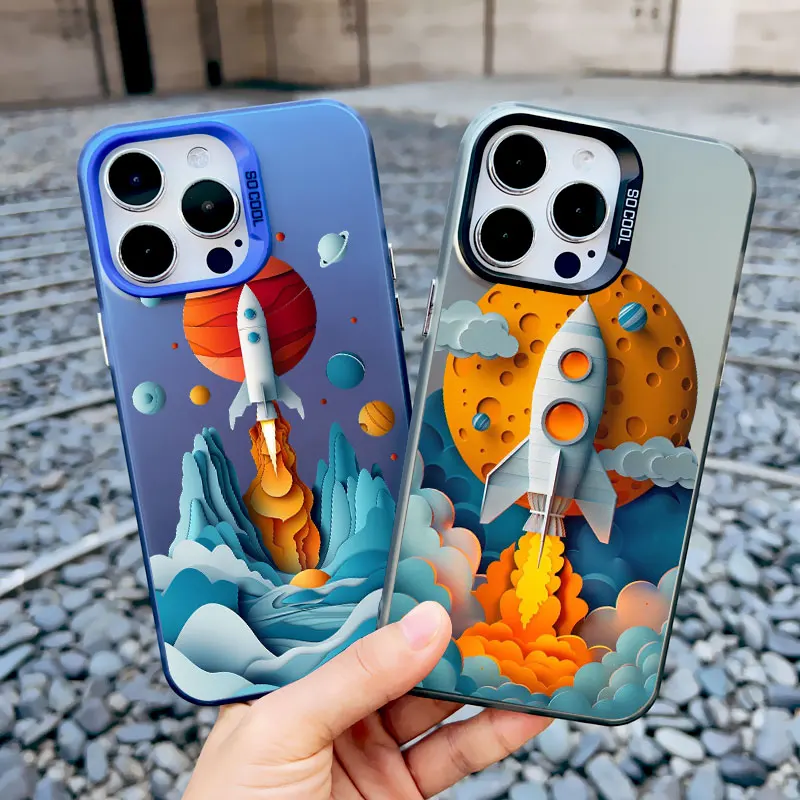 Funda de teléfono de astronauta láser de dibujos animados para iPhone 13 Mini, 12, 11, 15 Pro Max, 14 Pro Max Plus, cubierta trasera a prueba de golpes para iPhone 15 Plus