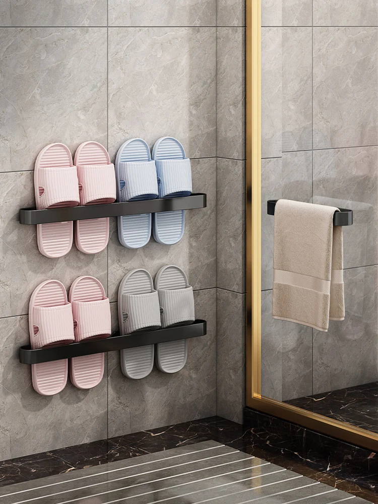 Bathroom slipper rack, non perforated wall mounted, bathroom shoe storage rack, wall storage rack