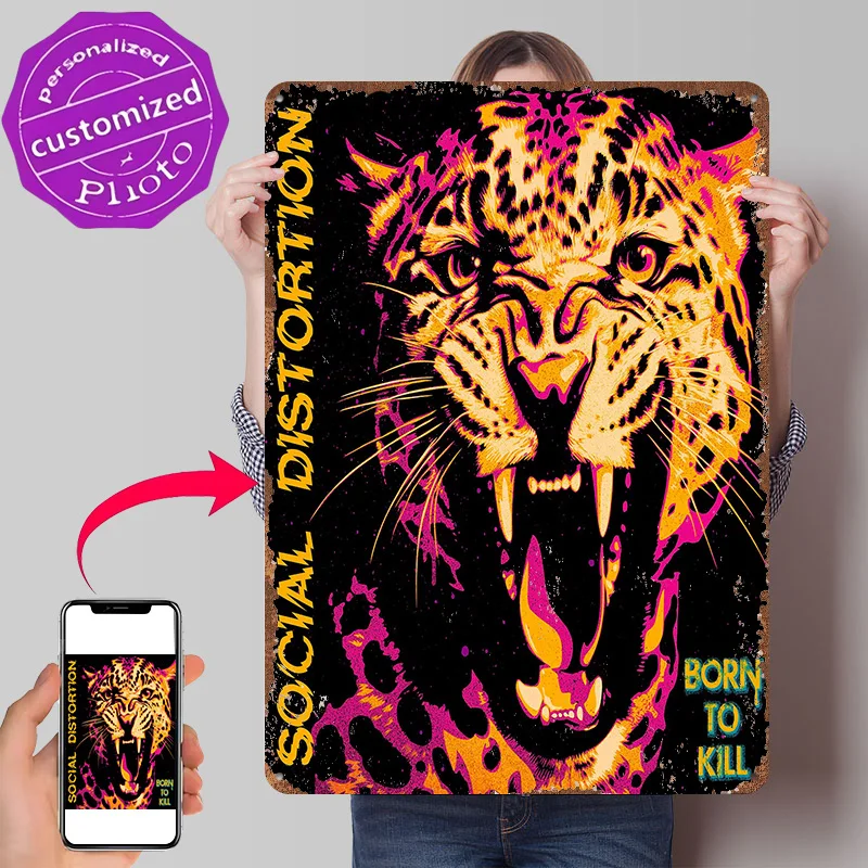 Roaring Jaguar With Text 3D Texture Metal Poster Customized Wall Art Tin Sign Gift for Mancave Living Room Decorations Man Decor