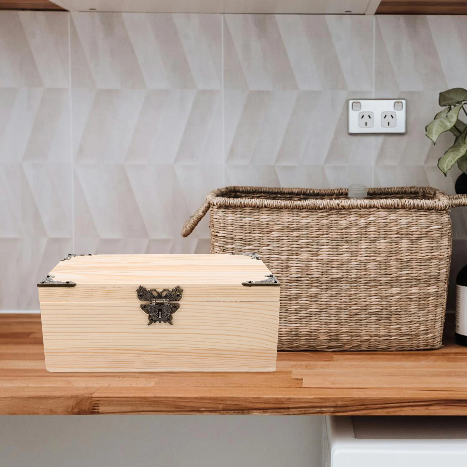 

Wood Keepsake Box Wooden Storage Box Jewelry Organizer with Lid for Rings Necklaces Bracelets Watches Compact Desktop Storage