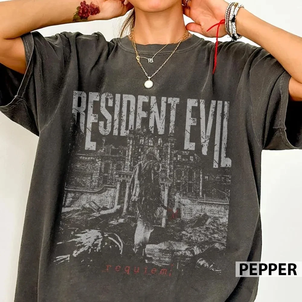 2026 Summer Women's Resident Evil Graphic Print T-Shirt Cotton and Breathable Short Sleeve Streetwear Oversized Loose Casual