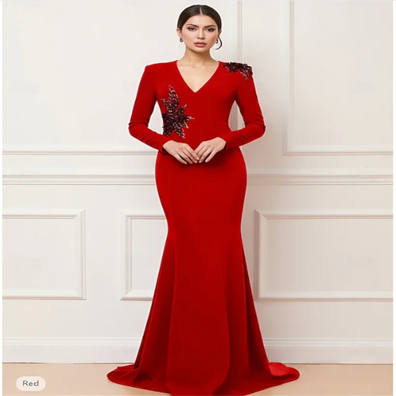 Sirène/trompette balayage/brosse Train robes de bal robe de soirée robe de bal robe formelle élégante célébrité Style à manches longues V Nec