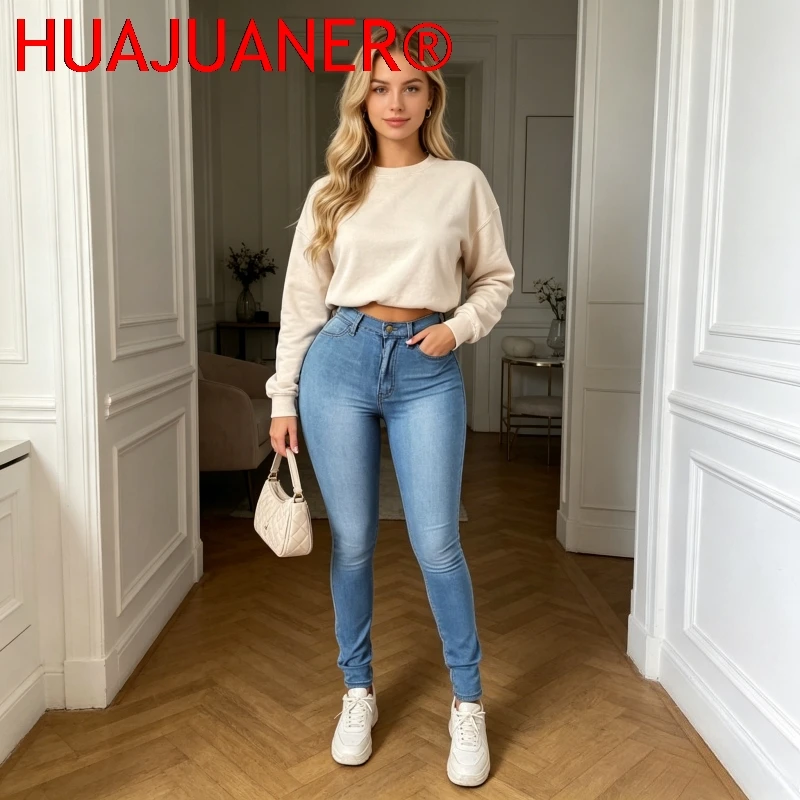 

Jeans Pencil Pants Women Denims High Waist Vintage Skinny Stretch Washed Pockets Straight Ankle Length Trousers 2026 Streetwear