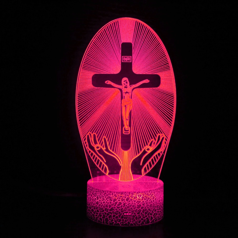 Nighdn Cross 3D Night Light Jesus Illusion Hologram Lamp LED Best Birthday Christian Gift for Religious Women Men  Present