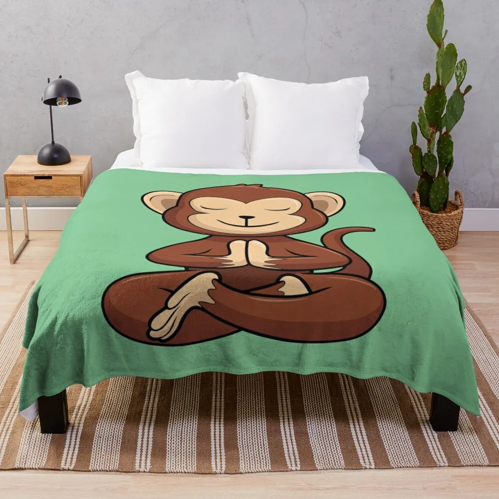 Yoga chimp doing auspicious pose swastikasana Throw Blanket Giant Sofa Hairys Sleeping Bag bed plaid Blankets