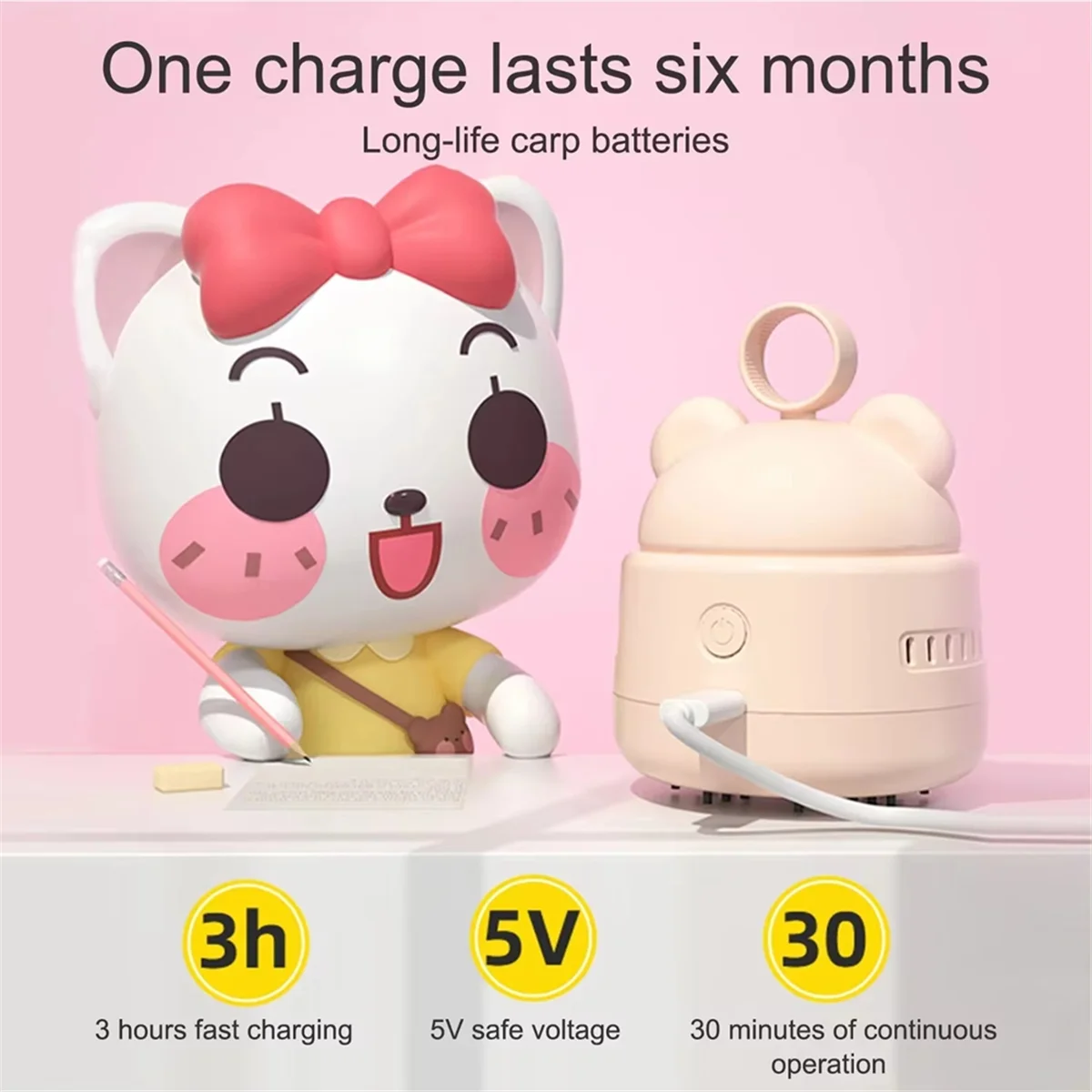 A74G-Cute Desktop Vacuum Cleaner Mini BearHead Ring Vacuum Cleaner for Cleaning Dust Crumbs Apricot Color