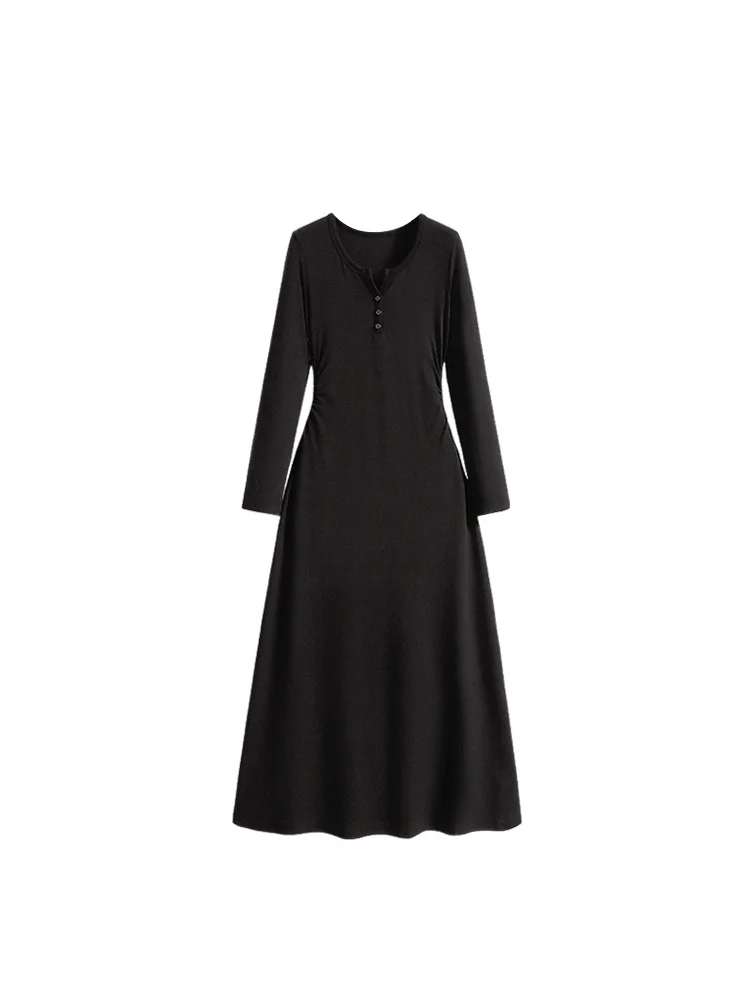 

Женское осеннее платье миди больших размеров с длинным рукавом и V-образным вырезом, стройнящее, омолаживающее, для повседневной носки, из полиэфирного волокна