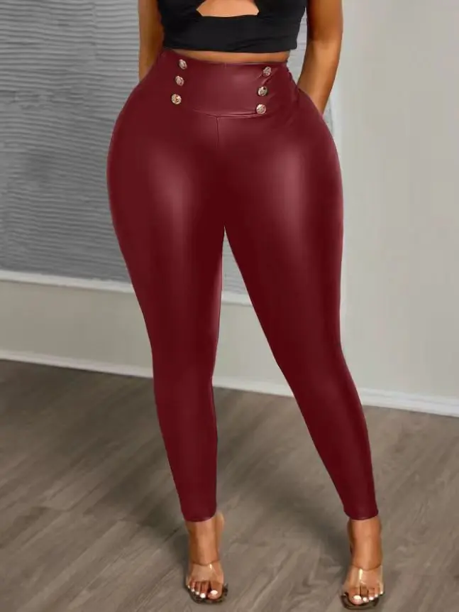Plus size PU leather pants for women; high-waisted, slim-fit leggings for outerwear, slimming and fashionable ankle pants - Image 3