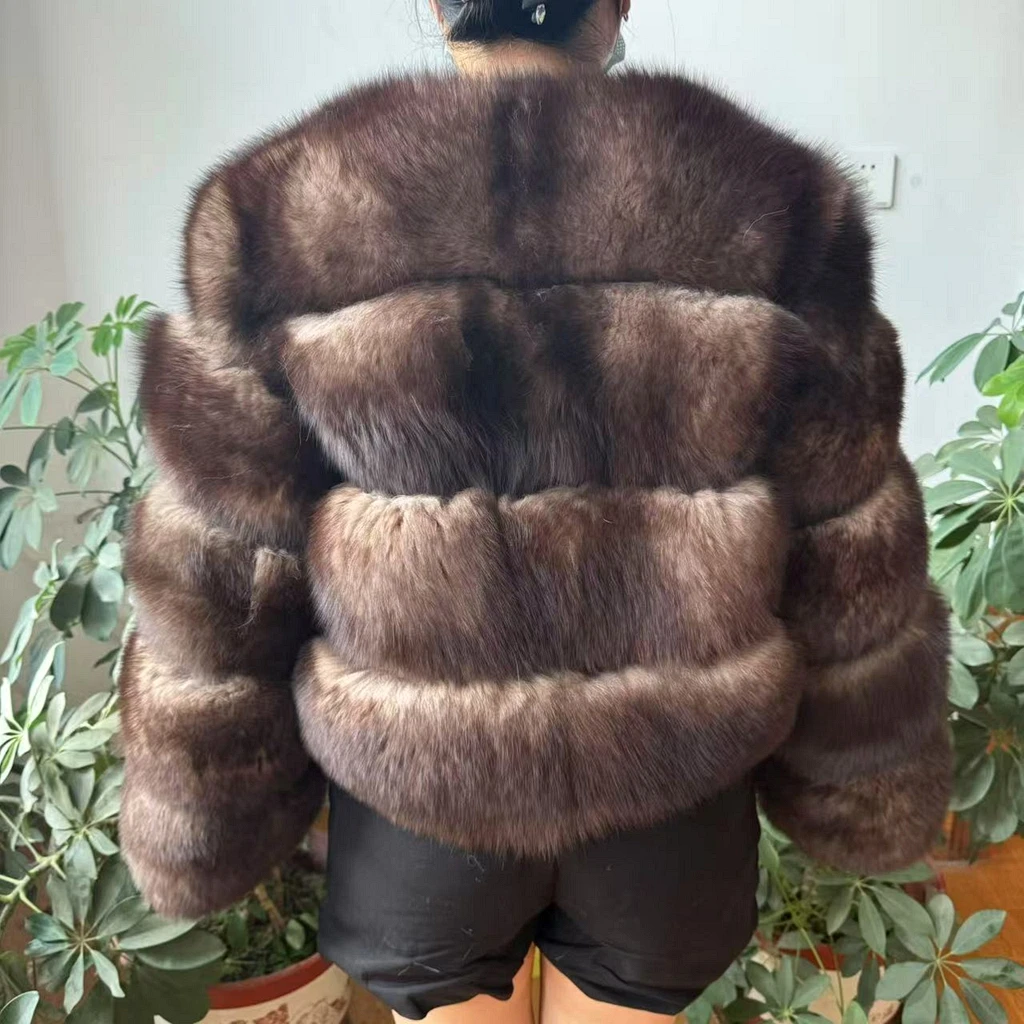 WEFURLENA Silver Fox Fur Coat Winter Jacket Women Natural Raccoon Fur Coat Street Warm Long Sleeve Natural Luxury Jackets
