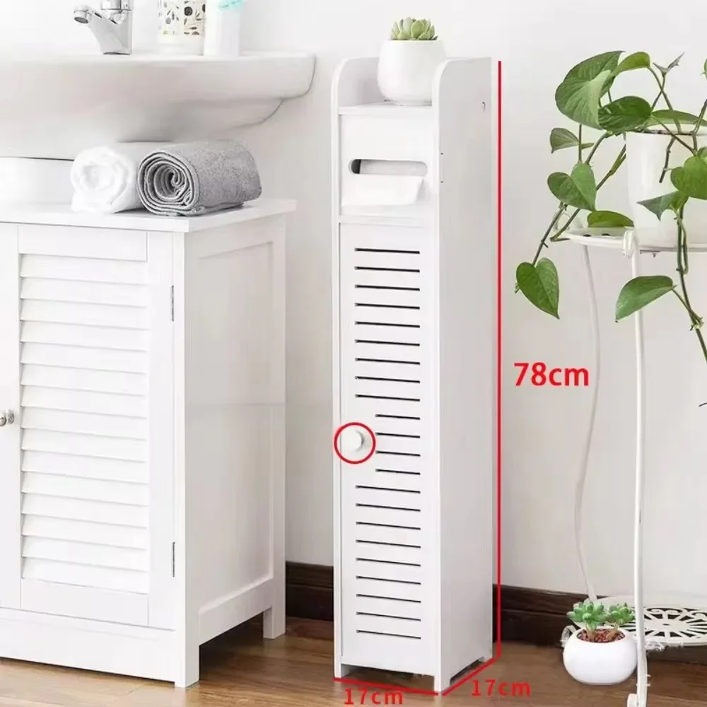 Bathroom Storage Cabinet Toilet Paper Holder Stand With Door Free-Standing Storages Shelfs Small Spaces Corner Organizer shelves image 6