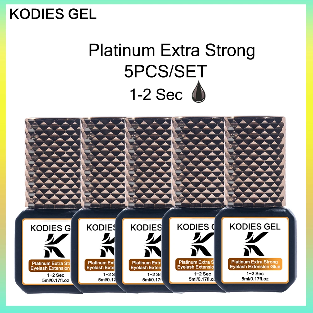 KODIES GEL 5 PCS Platinum Eyelash Glue Extra Strong 1-2 Sec Dry Lash Glue Extension Adhesive Sealer False Eyelash Lifting Supply