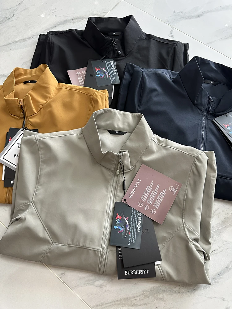 

Lightweight ell Jaet Men's Outdoor Water-Resistant Casual Stand Collar Leisure Coat Trendy Polyester Fiber Spring Autumn
