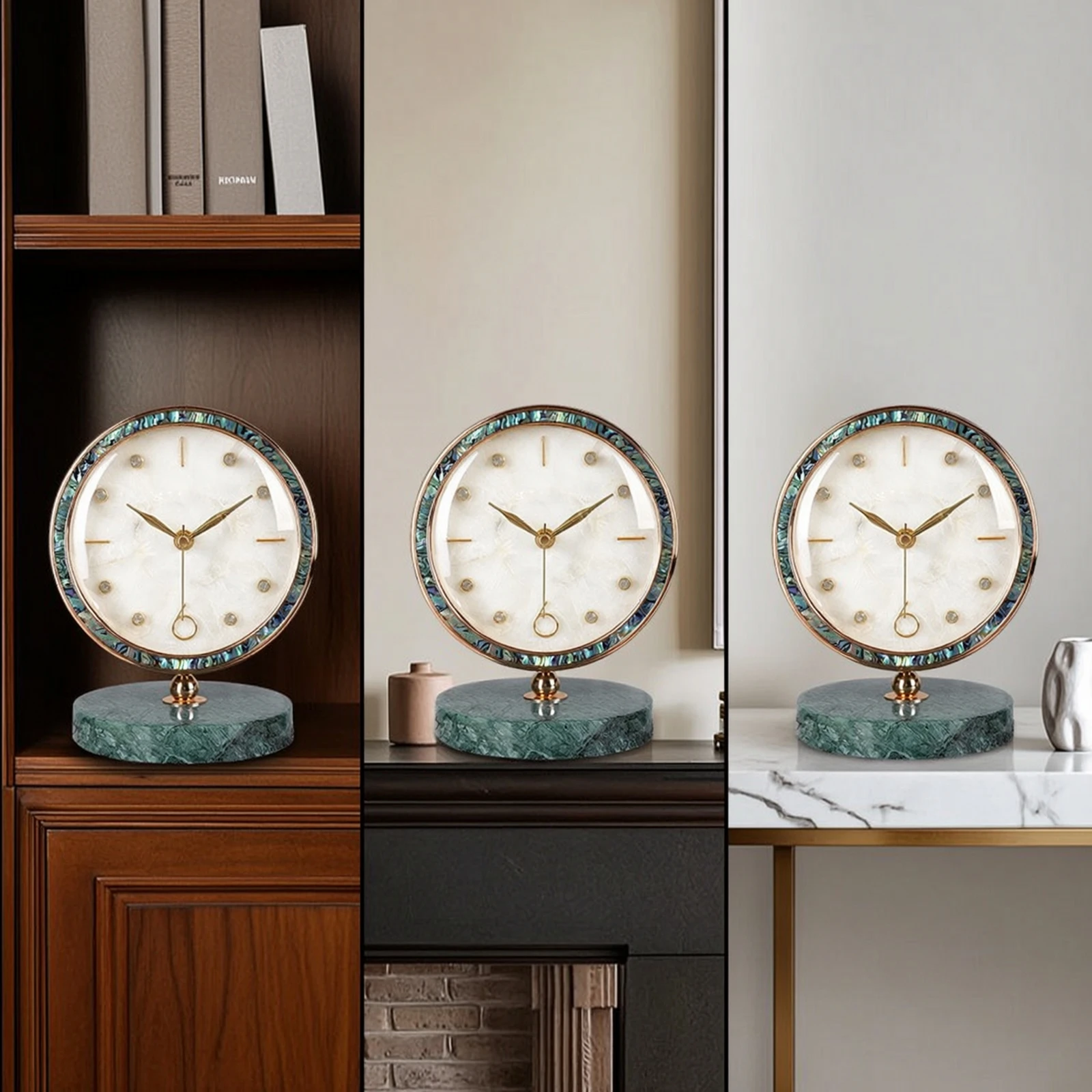 Clock with Marble Base Marbled Decorative Desktop Clock Analog Modern for Homeowners, Living Room, Bedroom
