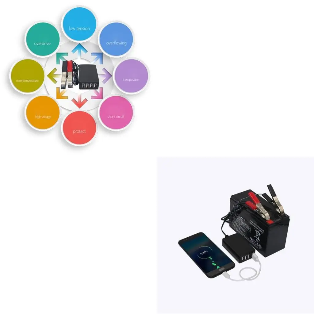 4USB Port Power Adapter With Battery Clip 12V 24V To 5V 8A For Charging Cell Phone Emergency USB Power High Efficiency