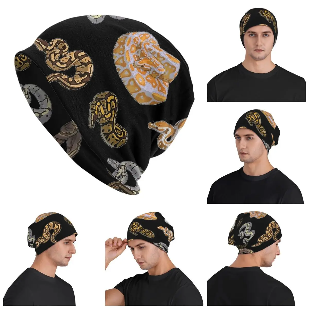 

Ball Python Morph Snake Pattern Warm Knitted Cap Hip Hop Bonnet Hat Autumn Winter Outdoor Beanies Hats for Unisex Adult