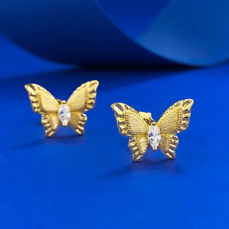 NEW S925 silver ear nail gold-plated plant series, Gula silk dreamy butterfly, fashionable, versatile and high-end feeling