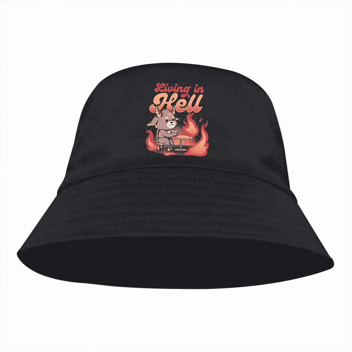 Baphomet Satan Lucifer Bucket Hat Living In Hell Creepy Cute Evil Men's Women's Fisherman Cap Hip Hop Beach Sun Fishing Hats