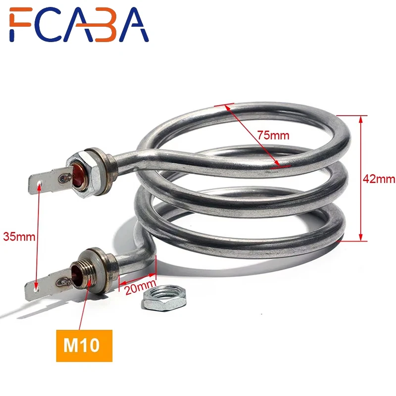 FCABA M10/M12 Thread 3 Coils Spring Heating Element 220V 800W  304SUS Water Dispenser Water Boiler Immersion Heater Tube