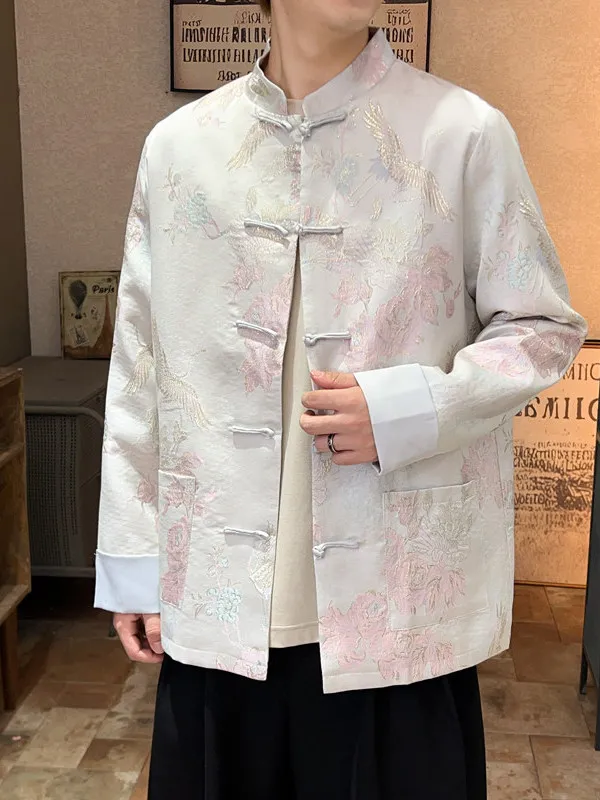 

Новый весенний чайный костюм Jaet Emed Floret Taihu: свободный крой, воротник-стойка, вышивка в китайском стиле, длинный пальтообразный жакет