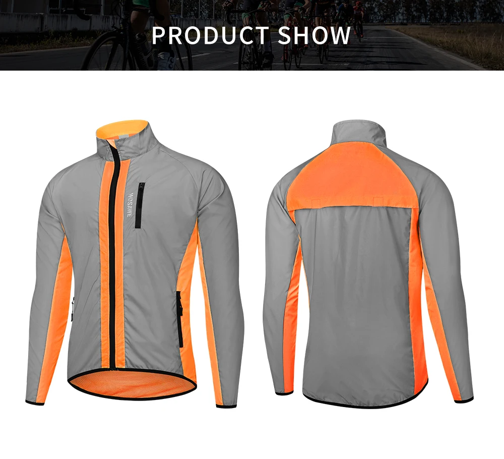 WOSAWE Spring Autumn Reflective Men Cycling Jacket Water Rain Repellent Running MTB Bike Windbreaker Windproof Bicycle Wind Coat