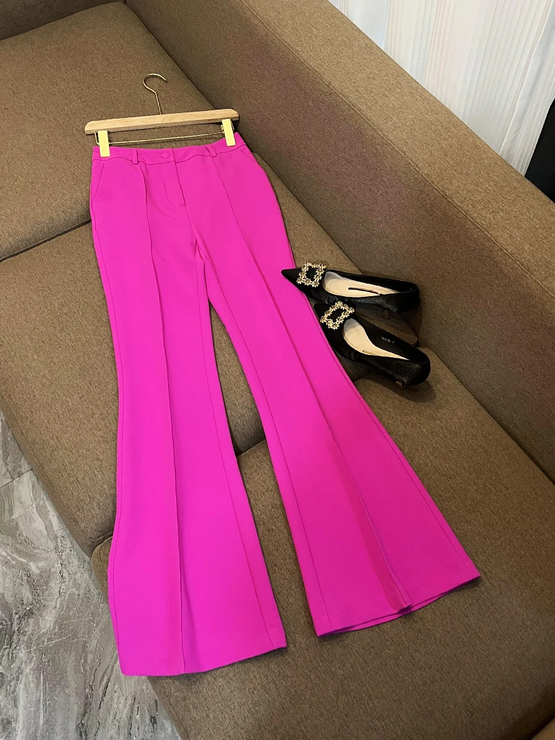 Outfits Blazer Pantsuits Women Two Piece Set Office Ladies Women Purple Business Single Buttons Flared Pants Formal Suit 2024