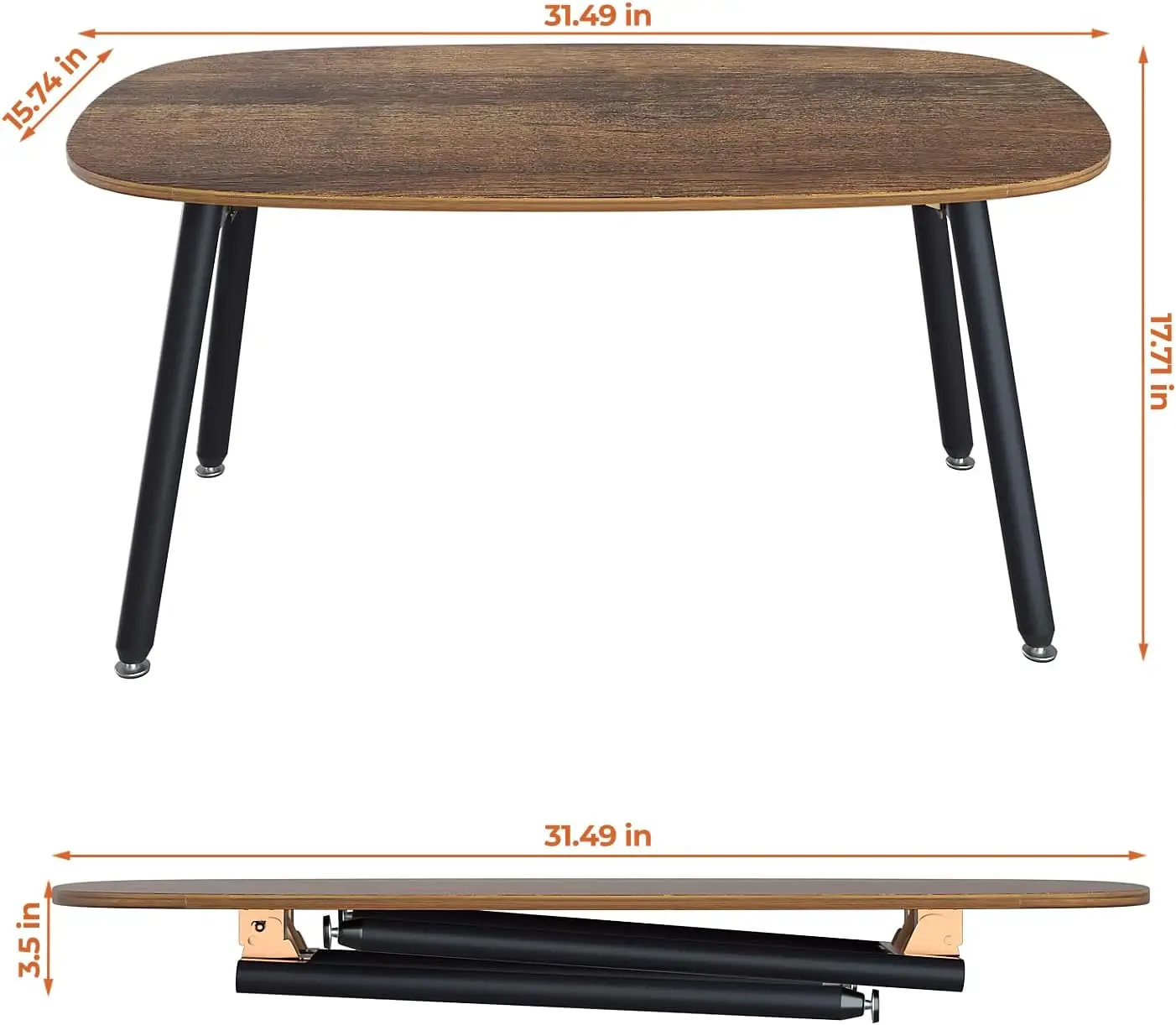 Wohomo Folding Coffee Table Rustic Small Coffee Tables For Living Room Farmhouse Portable Table For Small Spaces Rectangular